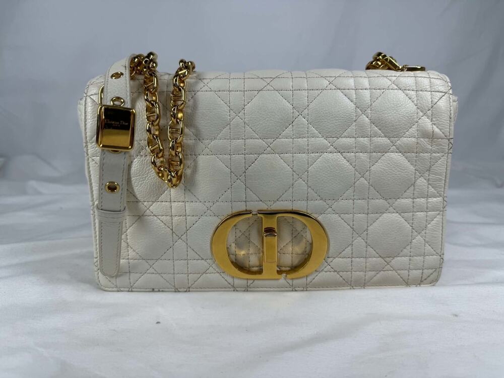 Christian Dior White Supple Calfskin Cannage Small Caro Chain Bag SPB-TS 367371